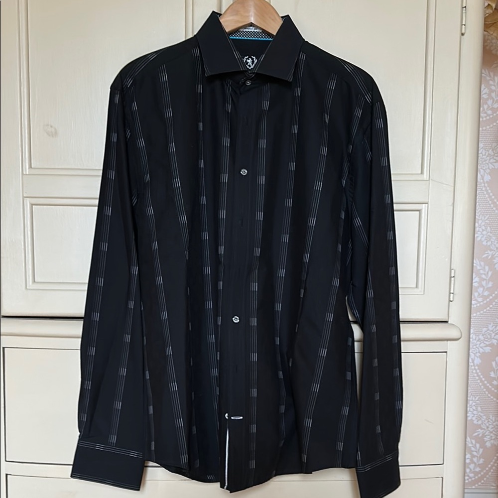 Bugatchi Men’s Shaped Fit Black & White Buttondown Stripes Size XL